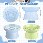 Tioncy 2 Pcs Ceramic Elevated Slow Feeder Cat Bowl, Raised Cat Slow Feeder Bowl, Anti Vomiting for Dry and Wet Food, No Spill High Edge Easy Clean Dishwasher Safe (Green,Blue)