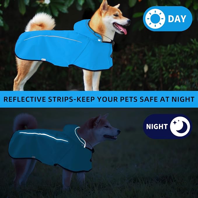 Mile High Life Dog Raincoat, Adjustable Waterproof Pet Rain Jacket, Reflective Hooded Poncho for Small Medium Large Dogs, Lightweight Breathable Pet Rain Coat (Blue,M Chest 22"-28")