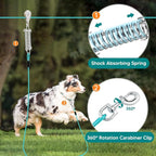 Dog Runner for Yard, Trolley System, 100FT+10FT, Blue | Chew-resistant Cable, Shock Spring Softens Pulls, 360° Swivel Reduce Tangles