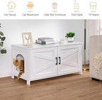 Homhedy 39.4" L Cat Litter Box Enclosure with Barn Door, White | Wooden Cat Washroom Furniture, Cat House, Pet Storage Cabinet, Dog-Proof, Fit Most of Litter Box, Farmhouse Style