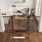 Mumeasy 29.7-54.2" Baby Gate for Stairs, Pressure Mounted Dog Gate for Doorways, Extra Wide Walk Thru Safety Pet Gate for Doors with Auto Close, Easy Install Child Gate for Hallway Indoor House, Brown