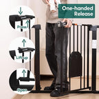 Babelio Auto Close Baby Gate with Cat Door, CatPrivilege I, 29-43" | Safety Gate for Doorway & Stairs, Easy Walk Thru with Pet Door, Includes 4 Wall Cups and 3 Extension Pieces, Black