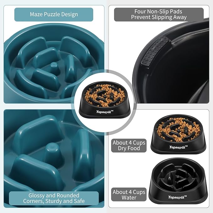 2 Pack Slow Feeder Dog Bowls for Large Dogs | Non-Slip Base, Anti-Choking Design, Reduces Bloating & Overeating, Easy to Clean, 4 Cups