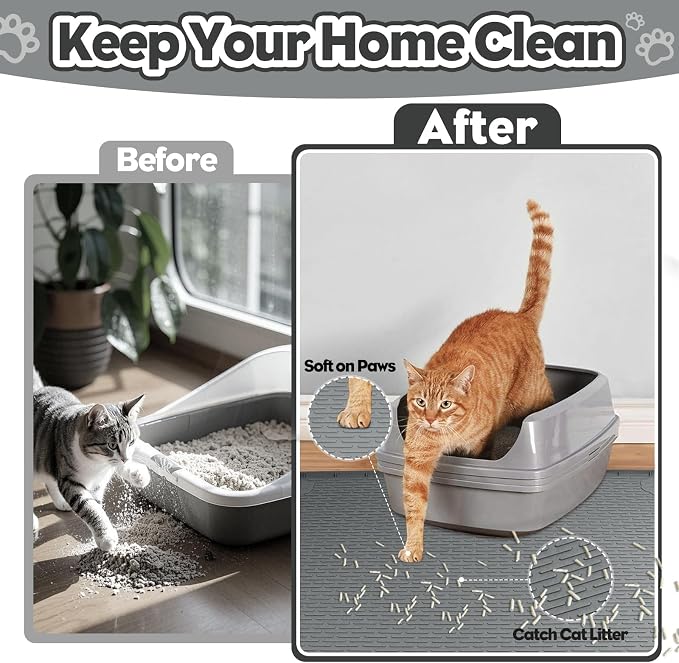 Silicone Cat Litter Mat for Litter Box 40”x28” Large Cat Mat, Dark Grey | Waterproof, Non-Slip, Leak-Proof Rug Mat with Lip, Easy to Clean, Extra Large Litter Catcher Mat for Floor