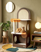 47" Solid Wood Cat Tree, Modern Cat Furniture for Large Cats | Scratch-Resistant Hardwood, Walnut or Maple Finish, Machine-Washable Cushion, Anti-Tip Base, 30-Min Assembly, Indoor Use
