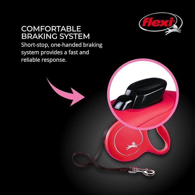 FLEXI® Classic Tape Retractable Dog Leash, Large, 16 ft - Red | German engineered, original flexi leash, durable quality for dogs up to 110 lbs, tangle-free, walking, reliable brake system