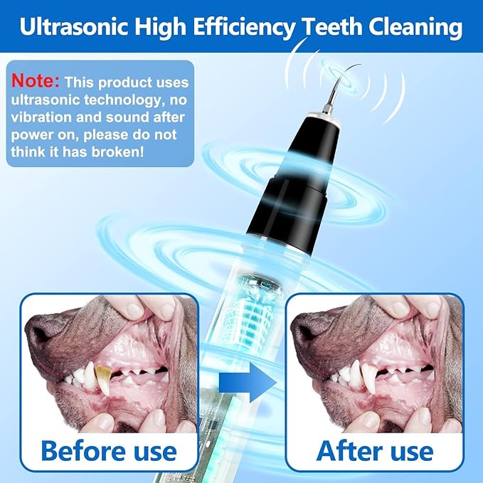 Ni-SHEN Plaque Remover for Teeth - Pet Ultrasonic Cleaner - Teeth Cleaning Kit for Tartar and Stains - Suitable for Dogs and Cats (Black)