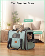 Morpilot Pet Carrier for Large Cats, Puppies & Small Dogs Up to 20lbs | Escape-Proof with Locking Zippers, Dual-Sided Cushion, Safety Buckle for Car & Vet Travel, Includes Foldable Bowl (Green)