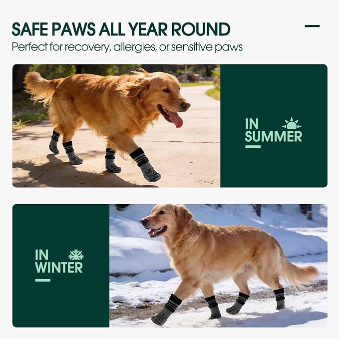 Kuoser Dog Socks for Hardwood Floors Anti Slip, Grippy Socks for Dogs to Prevent Licking Paws, Comfy Booties Dog Anti Scratch Socks Pet Protectors for Jnjured Paw, 4 Pack-M
