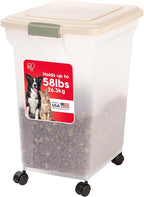 IRIS USA Dog Food Storage Container, Up to 58 lbs, Almond, Made in USA | Wheels for Mobility, Airtight Seal, BPA-Free, Best for Bird Seed, Cat food, Cat Litter, Chicken Feed, Pellets