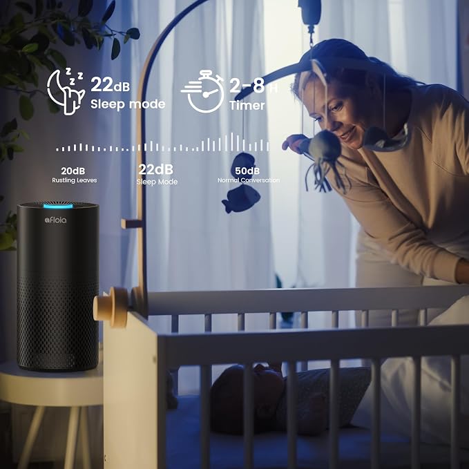 Afloia Air Purifier for Home Large Room Bedroom up to 1076 Sq Ft | 3-Stage Filter, 22dB Sleep Mode, 7 Color Light, 2/4/8H Timer, Kilo Black