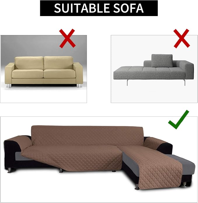 Easy-Going Reversible L-Shape Sectional Couch Cover, Large, Brown/Brown | Soft Sofa Slipcover For Dogs, Fits Left/Right Chaise Lounge Protector, Water Resistant Mat For Living Room