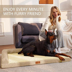 Patas Lague Orthopedic Large Dog Bed Pet Sofa Beds 48''X30''Beige | L Bolster Egg-Crate Foam Dog Couch For Large Sized Dogs, Waterproof Removable Washable Cover, Pet Mat with Nonskid Bottom