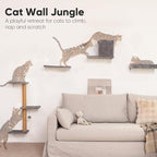 FUKUMARU Cat Wall Shelves, 4 in 1 Set, Light Gray | Stable & Safe Cat Walls Furniture, Wooden Kitten Climbing Wall with Scratching Post for 16 Inch Drywall