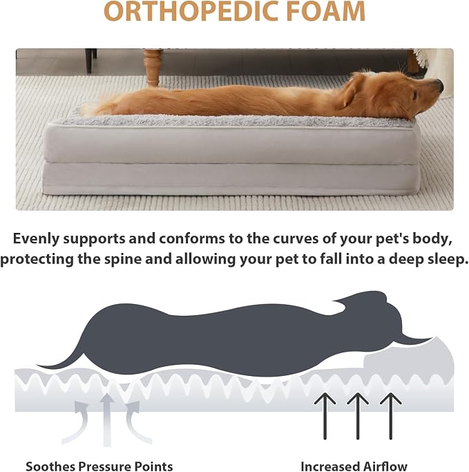 BFPETHOME Orthopedic XL Dog Beds Large Sized Dog, Washable Couch Bed | Washable Removable Cover, Waterproof Lining, Non-Slip Bottom, Large Pet Sofa for Senior Dogs, Cozy Sleeping Bed, Silver Grey
