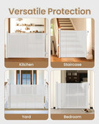 Baby Gate Mesh, 71" Wide 34" Tall Retractable Mesh Baby Gates | Mesh Pet Gate, One-Hand Operation, Baseboard Fit, 6 Reinforced Rods, for Open Kitchen, Living Room & Playroom, White