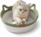 Instinct Basket for Cats - Handwoven Cotton Rope Enrichment Bed with Attached Toy Tail, Scratchable Interactive Pet Nest Features Flexible Walls to Fight Boredom & Protect Furniture (Green, S)