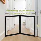 LZRS Clear Dog Gate for Indoor Use - Transparent Pet Fence with Solid Hardwood and Plastic Board, Stylish & Durable freestanding Pet Gate for Doorways, Stairs and Hallways-2 Panel Black