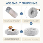 DUMOS 37.4 Inch Donut Dog Bed, Faux Fur Plush, Grey | Machine Washable Cuddler Warming Cozy Fluffy Faux Fur Plush Round Pet Bed, Anti-Slip Bed for Indoor Dogs and Cats