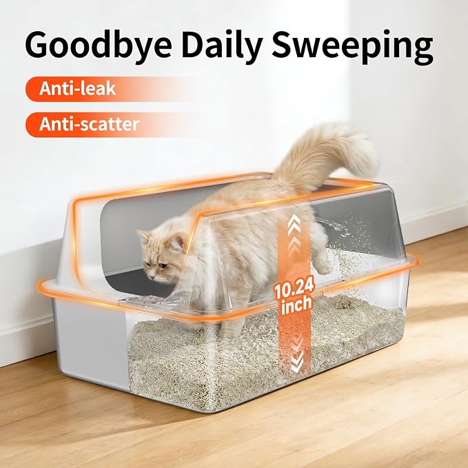2 Pack XL Stainless Steel Litter Box with High Sides for Large Cat | Extra Large Tall Wall Open Top Deep Metal Pan, Anti-Leak Non-Stick Odor Control, 2 Scoops Included