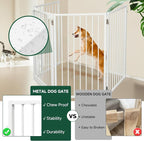Snagle Paw Metal Freestanding Dog Gate with Door, 80” W x 24” H Dog Fence with Support Feet for Doorways, Stairs and Hallways, Portable Pet Gate for Indoor Use (4 Panel, White)