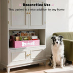 Dog Treat Container, Dogs Storage Organizer with Removable Dividers, Collapsible Dogs Treat Holder for Countertop, Trapezoid Pet Treats Containers, Dog Toy Basket with PU Handles, Medium, Pink