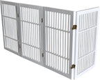 Urnporium Pet Dog Gate Freestanding, Strong Durable Folding Wooden Fence, Portable Acacia Hardwood Safety Barrier for Indoor & Outdoor Use (White Pet Gate, 4 Panel 30" Tall)