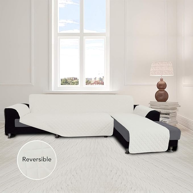 Easy-Going Reversible L-Shape Sectional Couch Cover, Large, Ivory/Ivory | Soft Sofa Slipcover For Dogs, Fits Left/Right Chaise Lounge Protector, Water Resistant Mat For Living Room