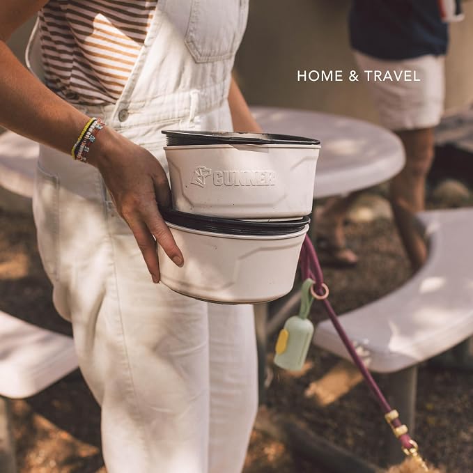Dog Bowl with Spill-Proof Travel Lid, White, 7-Cup Pet Travel Bowl | White 7-Cup Dog Bowl, Spill-Proof Travel Lid, BPA-Free, Rust-Proof, Shock-Resistant, Stackable and Dishwasher Safe