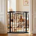 Fairy Baby 29.5"-33.5" Baby Gate for Doorways, Dog Gate for Stairs No Drill, Pressure Mounted Safety Pet Barrier with Arch Design, Auto Close Tension Metal Baby Gate with Door Indoor Outdoor, Black