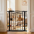 Fairy Baby 29.5"-33.5" Baby Gate for Doorways, Dog Gate for Stairs No Drill, Pressure Mounted Safety Pet Barrier with Arch Design, Auto Close Tension Metal Baby Gate with Door Indoor Outdoor, Black