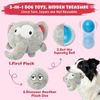 XIAPIA 3-in-1 Plush Elephant Squeaky Dog Toys for Aggressive Chewers | No Stuffing Interactive Dog Toys, Hidden Squeaky Ball & Crinkle Paper, Chew Fetch Toy for Small Large Puppy, Birthday Gift