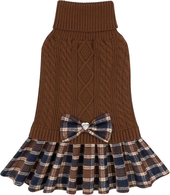 KYEESE Dog Sweater Dress Turtleneck Thick Knit Pullover for Cold Weather | Stretchy Fit, Lightweight & Warm, Cozy Knit Comfort, Cute Bow Accent, Gentle on Sensitive Skin, Comfortable Daily Wear