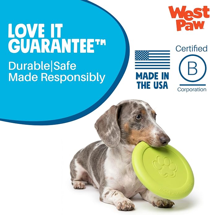 WEST PAW Zogoflex Zisc Dog Flying Disc, High Flying Aerodynamic Disc for Dogs Puppy – Lightweight, Floatable Disc for Fetch, Tug of War, Catch, Play – Doubles as Food/Water Bowl, Large 8.5", Glow