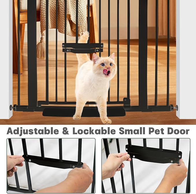 SHYUJAJIE 37 Inch Tall Baby Gate with Small Cat Door | Adjustable 29.55"-40.55 "Wide,Auto Close Dog Gate, Easy Walk Thru Pet Gate for Stairs, Doorway, House, Pressure Mounted