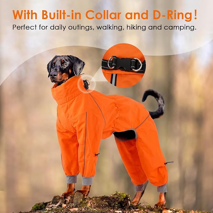 Lelepet Waterproof Dog Raincoat, Hooded Dog Rain Jacket, Full Body Coverage | Adjustable Full-Body Dog Rain Coat, Built-in Collar and D-ring, Snowproof & Windproof Rain Jacket, Reflective Stripe