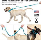 Tactical Dog Collar and Bungee Leash,Military Dog Collar & Leash Set with USA American Flag Adjustable K9 Collar with Heavy Duty Metal Buckle & Handle,with Patches and Airtags Case (Light Blue, L)