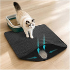 Cat Litter Mat for Indoor Cats Eva Double-Layer Litter Box Mat Washable for Easy Cleaning Cat Rug Collects Litter and Prevents Liquid Leakage (Black, 23.6×30inch)