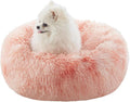 23 in Faux Fur Fluffy Donut Dog Bed for Small Dogs,Tie-dye Pink | Calming Plush Round Puppy Pet Bed with Removable & Washable Cover,Fits up to 25 lbs Pets