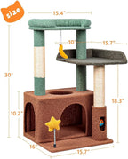 Small Cat Tree, Compact 30" Cat Tower for Indoor Kittens | Plush Finish, Cozy Condo, Soft Top Perch, Sisal Scratching Post, Dangling Ball Toy, Anti-Tip Base, for Cats up to 15 lbs