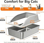 Stainless Steel Cat Litter Box, Extra Large XL Odor Free Metal Litter Box with High Sides Lid, Open Top Litter Pan Include Scoop Easy Cleaning Kitty Cat Box Anti-Urine Leakage, Non-Sticky