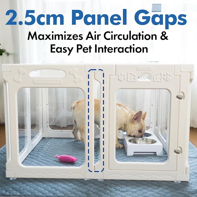 Acrylic Dog Playpen Indoor, Modular 2 Room & Toilet Area, Height 30 Inch, 12 Panels, Ideal for Small & Toy Dogs, White