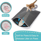 Cat Litter Mat Large 35x25in, Kitty Litter Box Mats Larger for Scatter-Free | 2-Layer Honeycomb Effective Litter Trapping Mat to Less Mess, Waterproof Cat Mat, Easy Lift & Dump to Clean,Mengbu(Gray)