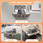 PETSFIT Cat Window Perch, Solid Wood, Fleece Mat, Windowsill Bedside Drawer | Natural Wood Cat Hammock, Tool-Free Assembly, Fits Large Cats, Windowsill Bedside Drawer Use, Washable Cushion Included