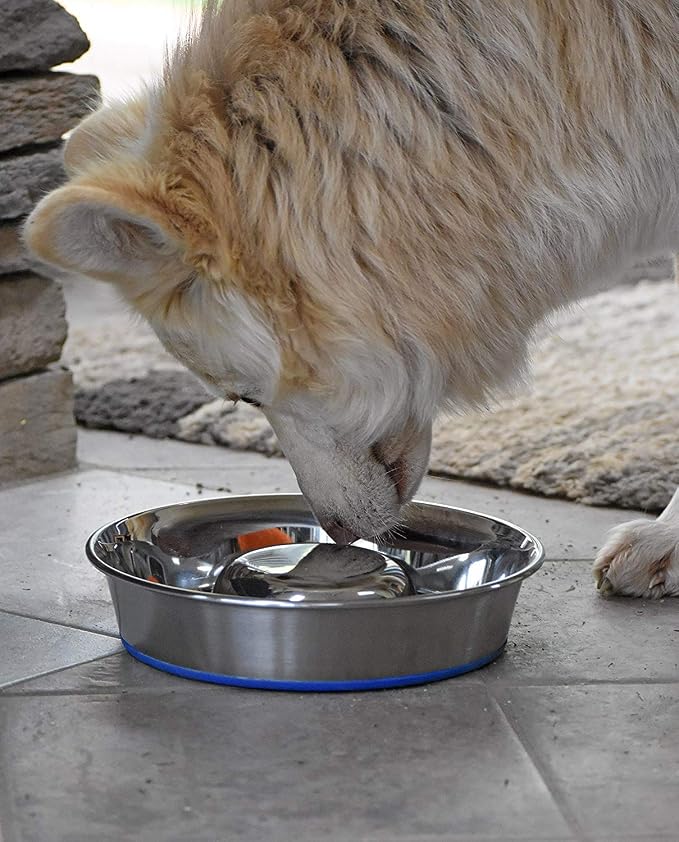 OurPet's Durapet Slow Feed Premium Stainless Steel Dog Bowl, Silver, Large (2040010302) | Helps pace rapid eaters, durable easy clean design, an alternative to snuffle mats for calmer mealtimes, a sturdy daily dish