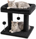 Small Cat Tree with Large Top Perch for Indoor Cats, Grey | Carpeted Scratching Post | Soft Plush Bed | Furniture Protecter | Small Cat Tower | Replacement Toy Balls | Space-Saving