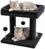 Small Cat Tree with Large Top Perch for Indoor Cats, Grey | Carpeted Scratching Post | Soft Plush Bed | Furniture Protecter | Small Cat Tower | Replacement Toy Balls | Space-Saving