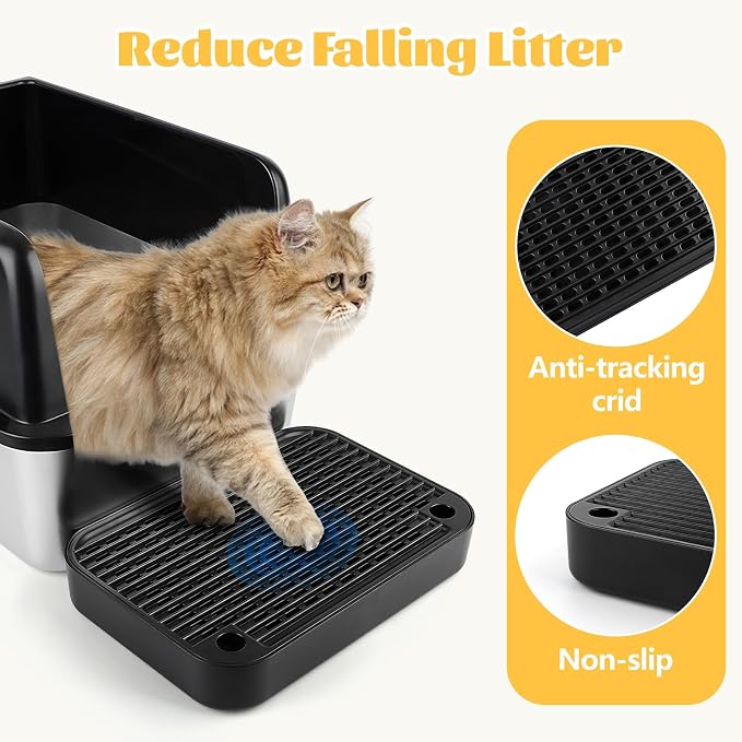Cat Litter Box Step, Litter Box Ramp Catcher with Filter Function, Black | Litter Box Ramp for Kittens & Old Cats, Washable, Anti-Tracking, Non-Slip Litter Catcher, Easy to Clean