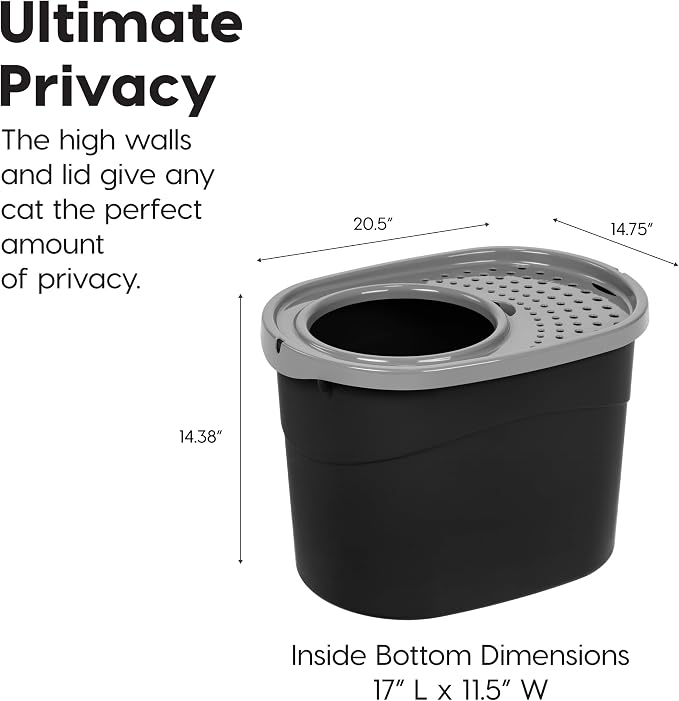 IRIS USA Large Top Entry Cat Litter Box, Hooded Privacy, Black/Gray | Multi-Cat Households, Protected Interior, Enclosed Top Access, Dog Proof Pan, Reduced Tracking, Odor Trapping
