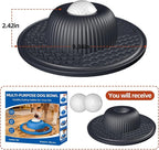 2-in-1 Dog Slow Feeder Bowl & Lick Mat with 2 Rotatable Balls, No-Slip Silicone Anxiety Relief Treat Mat for Dogs & Cats, Dishwasher Safe (Black)